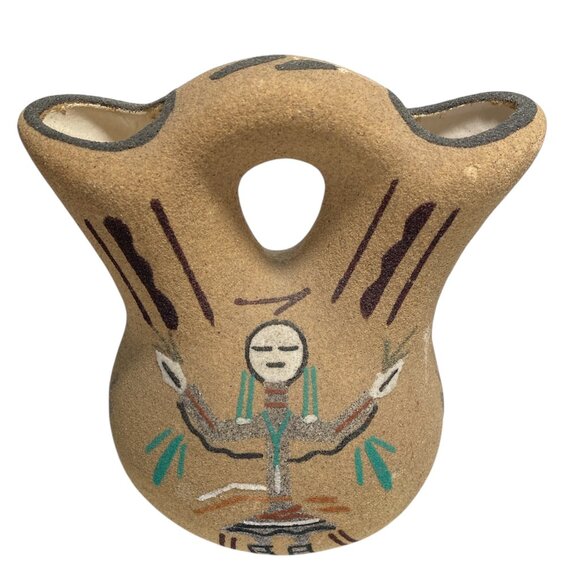 Native American Hand Painted Sand Art Wedding Vase 5.5" - Picture 1 of 7